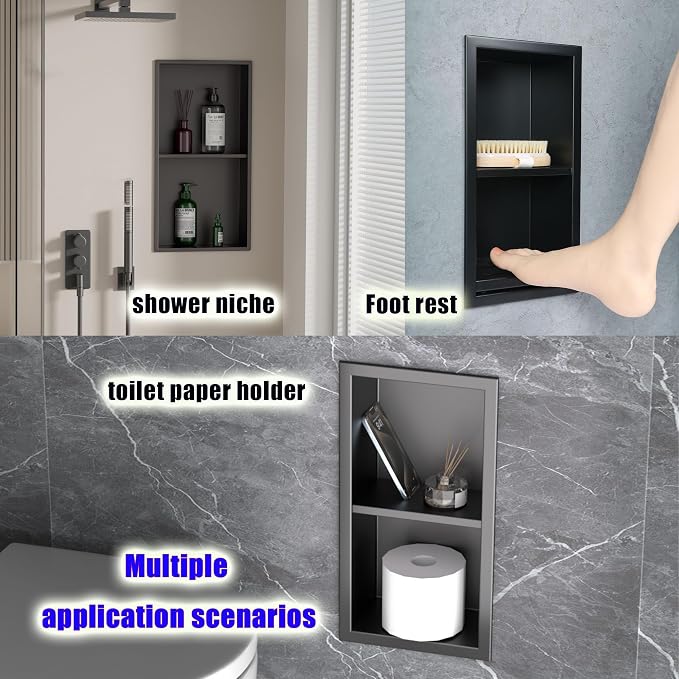 Shower Foot Rest for for Shaving Legs, Double Bathroom Selves Niche Insert for - Image 2