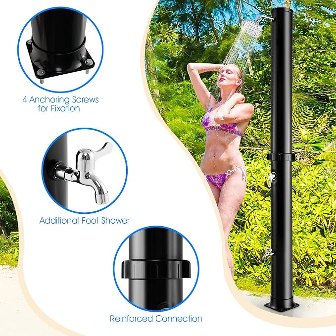 Giantex 7.2 FT 10 Gallon 2-Section Solar-Heated Outdoor Shower, Pool Shower - Image 2