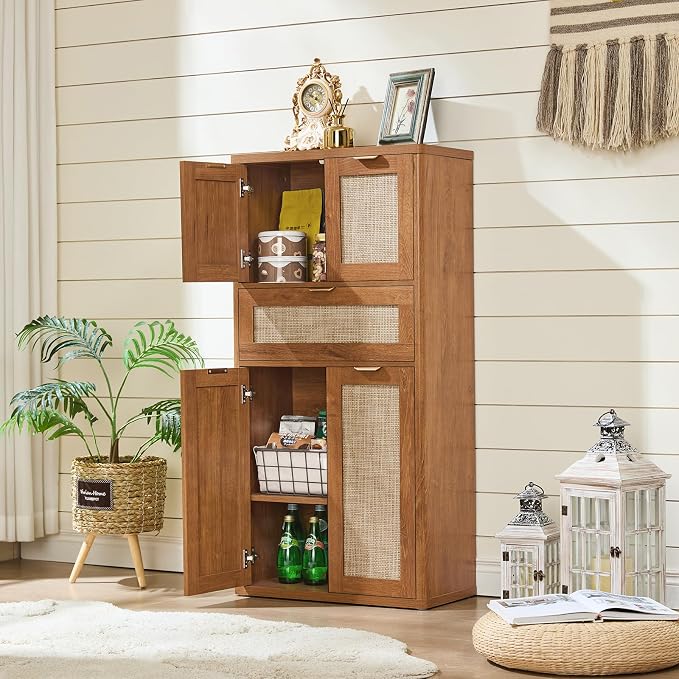 LEYAOYAO 48" Tall Storage Cabinet, Rattan Bathroom Floor Cabinets - Image 9