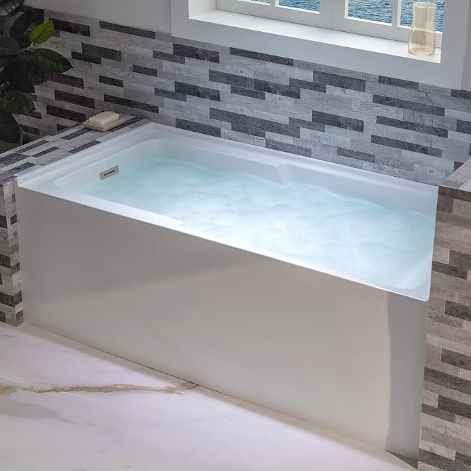 WOODBRIDGE 60" Acrylic Rectangular Alcove Soaking Bathtub in White - Image 10