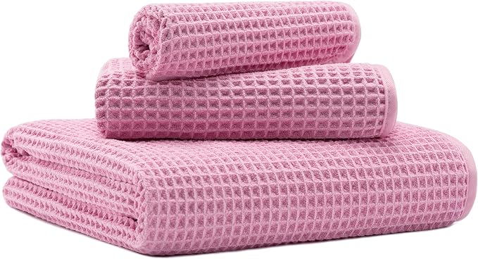 New Microfiber Waffle Bath Towels, 3 Pieces, Fast Drying, Lint Free, Includes by Unknown