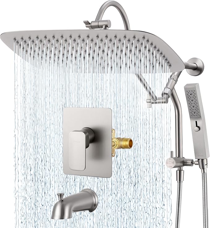 G-Promise 14 Inches Shower faucet Sets Complete, All Metal Rainfall Shower Head by G-Promise