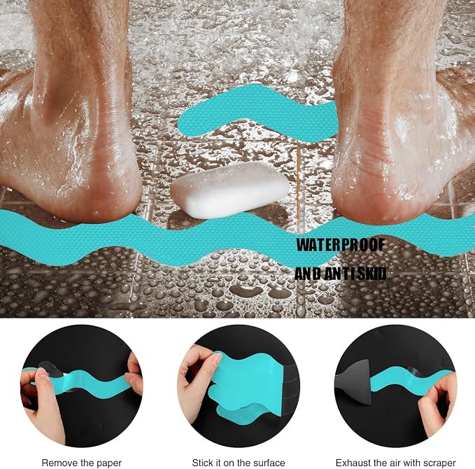 Anti Slip Shower Stickers, Adhesive Decals Safety Strips Scraper - Image 4