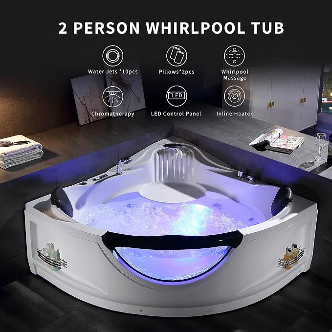 Empava 2 Person Whirlpool Bathtub, Corner Jetted Bathtub - Image 2