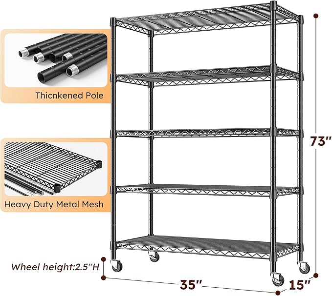 REIBII 73''H Storage Shelves 1660LBS Wire Shelving Unit - Image 3