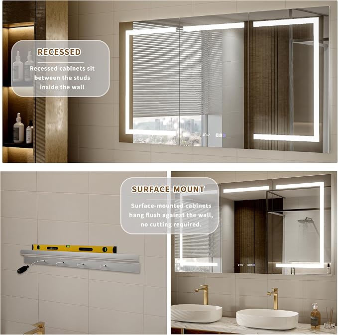 Lighted Medicine Cabinet with Mirror, Stepless Dimming & Defog, Wide Open - Image 4