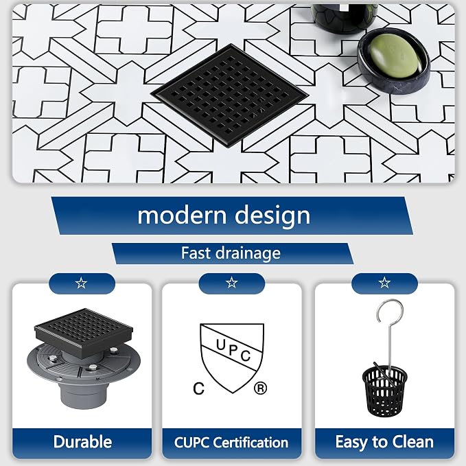 Neodrain 4 Inch Black Square Drain, 304 Stainless Steel Shower Drain Kits - Image 8