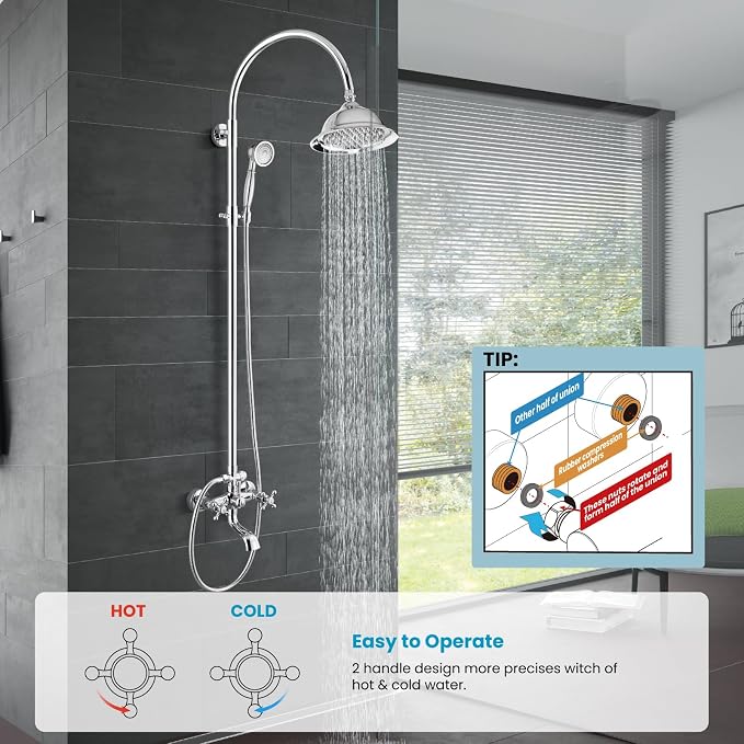 gotonovo Bathroom Classic Exposed Shower Faucet Wall Mount Shower System 8 Inch - Image 2