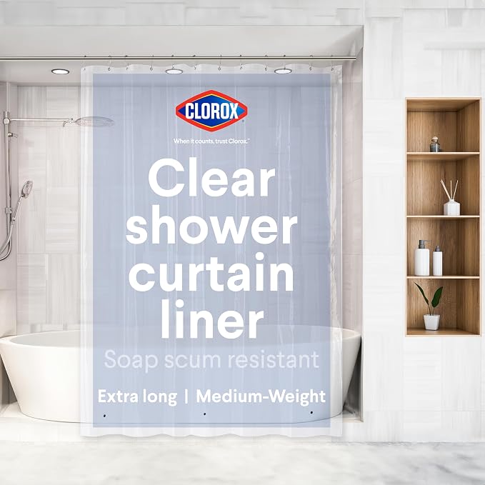 CLOROX Shower Curtain Liner, Premium Medium-Weight Durable Waterproof 6g PEVA by Clorox