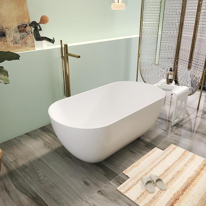 Premium 51" Solid Surface Freestanding Bathtubs, Upgraded Oval Stone Resin Tub - Image 2