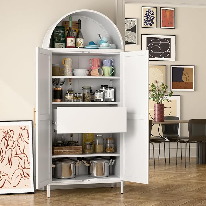 73'' Tall Metal Arched Cabinet, Modern Arch Bookcase Display Cabinet - Image 8