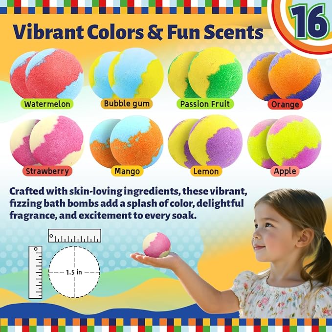 Kids Bath Bombs with Food Toys Inside, 16 Pack Colorful Surprise Bath Fizzies - Image 3