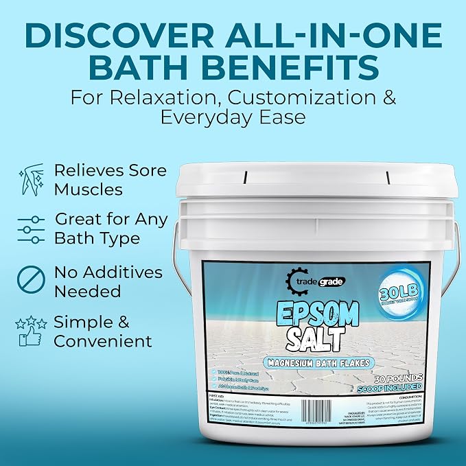 Epsom Salt Bath Soak 30 lb Bucket – Unscented, Pure Epsom Salt Bulk Crystals - Image 6