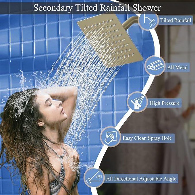 Shower Faucet Set Brushed Gold Shower System, Knob Switch Diverter Shower Faucet - Image 5