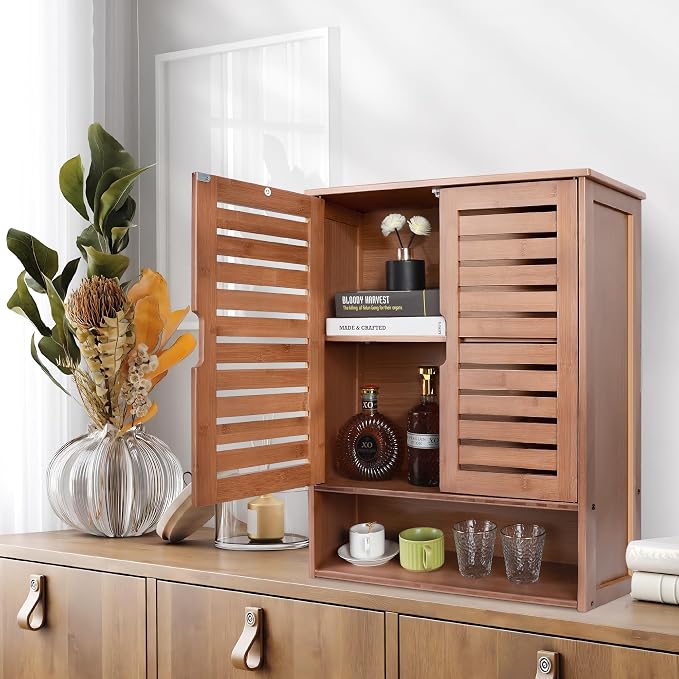 HYNAWIN Bamboo Wall Cabinet, Over Toilet Bathroom Furniture, Wall Mounted - Image 6