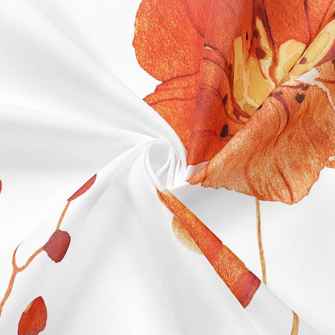 Gibelle Watercolor Floral Shower Curtain, Retro Orange Navy Flower Shower - Image 4