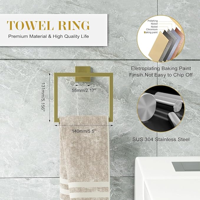 Bathroom Accessory Towel Bar Set: 20 Pieces Gold Bathroom Hardware Square - Image 3