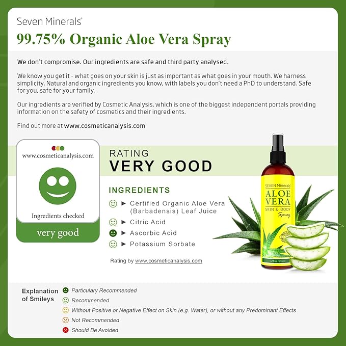 Seven Minerals Travel Size Organic Aloe Vera Spray - Image 2
