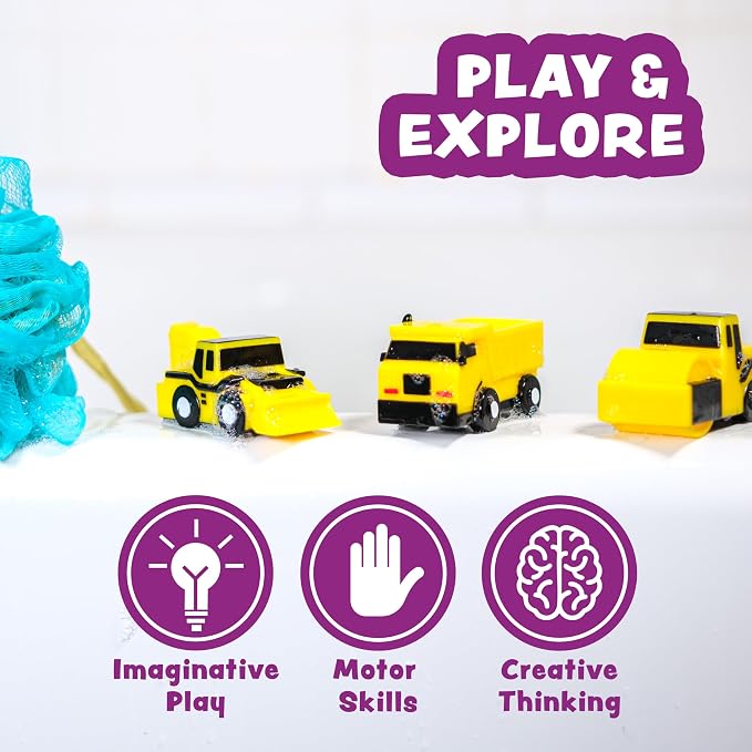 Tub Works® Construction™ Trucks Mold Free Bath Toys, 6 Pack | Sealed, No Hole - Image 7