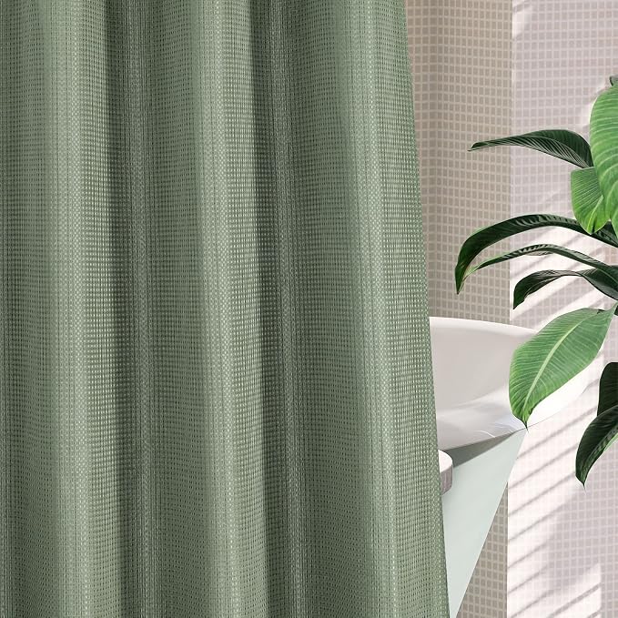 MitoVilla Sage Green Waffle Long Shower Curtain Liner Set 72 x 80, No Hooks - Image 5