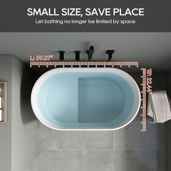 SJ Star&Jane 39" Solid Surface Japanese Soaking Bathtub Stone Resin - Image 7