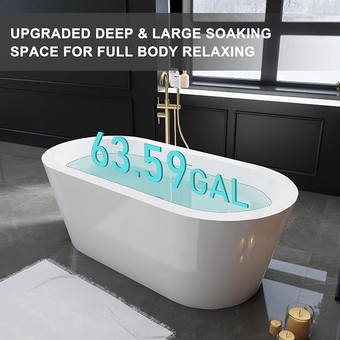 67" Acrylic Freestanding Bathtubs, Stand Alone Tub, Soaking Tubs - Image 6