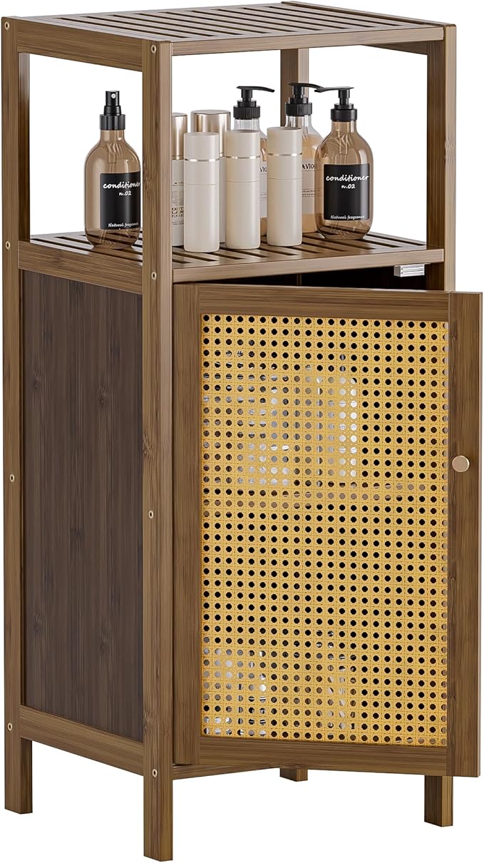HITNET Rattan Bathroom Floor Cabinet, Bamboo Storage Cupboard by HITNET