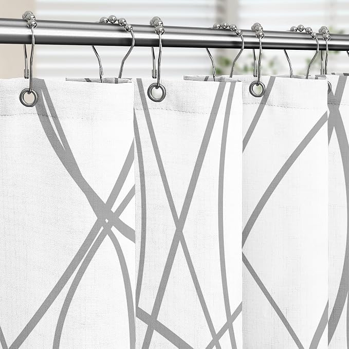 Tititex Morden 140gms Faux Linen Fabric Bath Shower Curtain Set Textured Fabric - Image 2