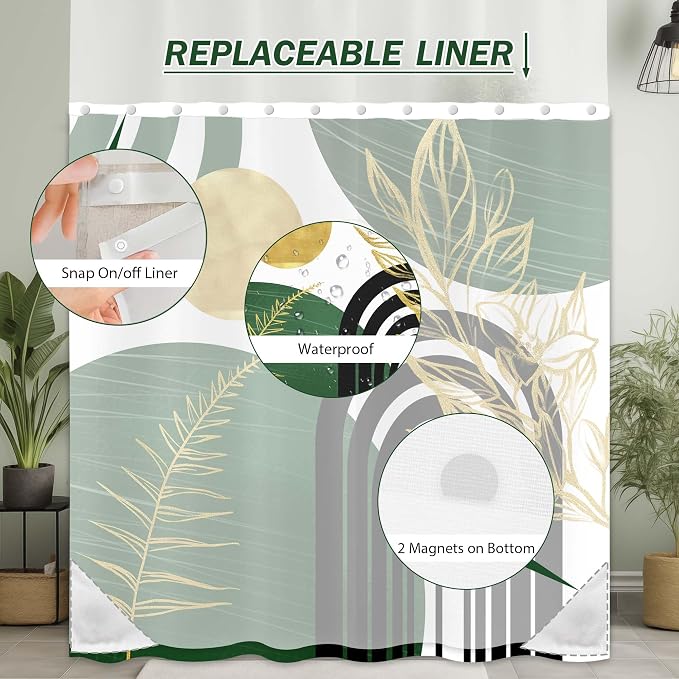 Olive Green Bohemian See Through Mesh Top Shower Curtain - Image 5