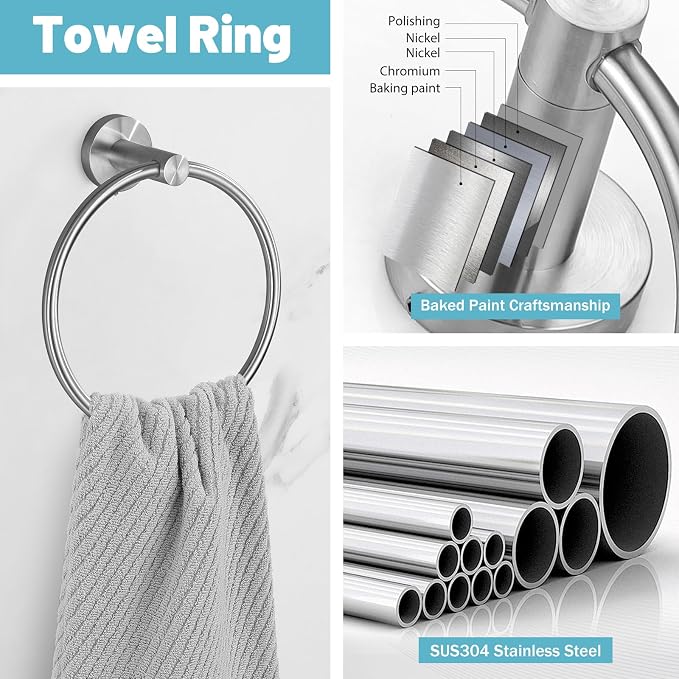 Bathroom Hardware Set, 4-Piece Towel Bar Set Brushed Nickel Towel Holder Set - Image 4