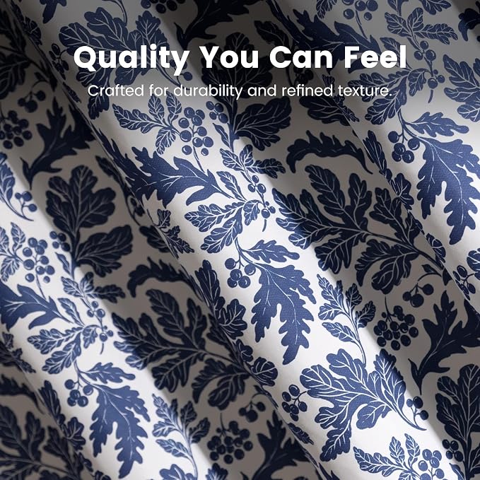 SLEEP ZONE Navy Leaf Shower Curtain Waterproof Curtains - Image 3