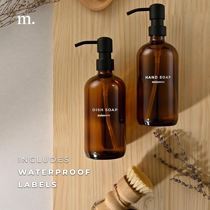 MaisoNovo Soap Dispenser 2-Piece Set | 16.9oz Amber Bottles - Image 6