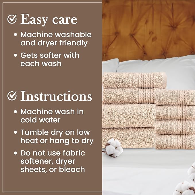 HALLEY Turkish Cotton Towels 2 Bath Towels 2 Hand Towels 4 Washcloths, Super - Image 6