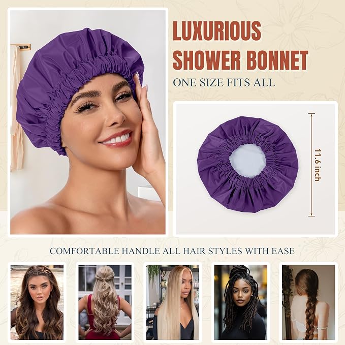 Reusable Shower Cap for Women, Stylish Large Waterproof Shower Bonnet Washable - Image 4