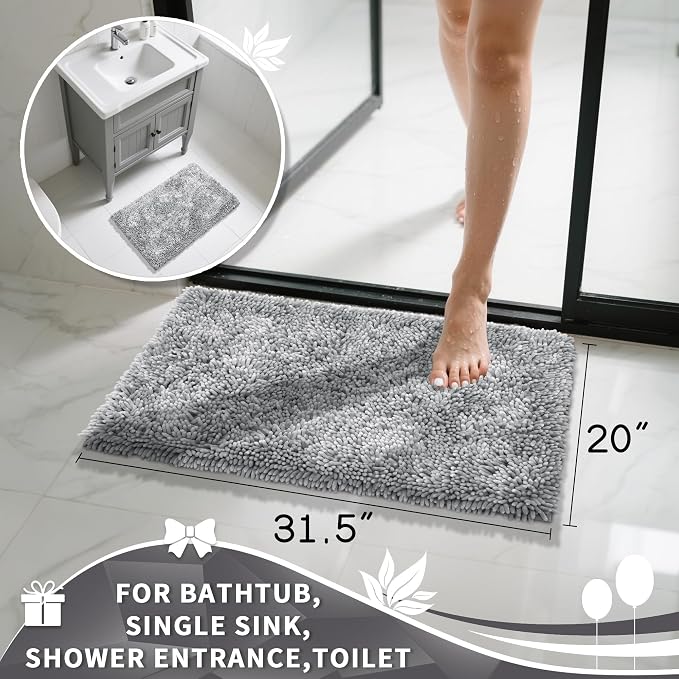 Yimobra Chenille Bathroom Rugs Non Slip, Extra Thick Soft Absorbent Bath Rug - Image 2