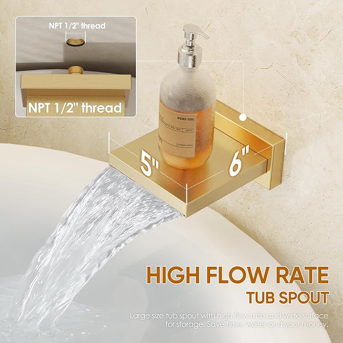 Gold Tub Shower System, All Metal Tub Shower Faucet Set - Image 5