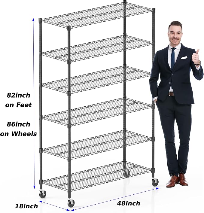 Homdox Heavy Duty Storage Shelves, 6 Tier Wire Shelving Unit - Image 3