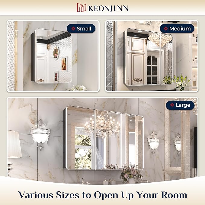 Keonjinn 24 x 32 Inch Chrome Recessed Medicine Cabinets, Bathroom Mirrored - Image 9