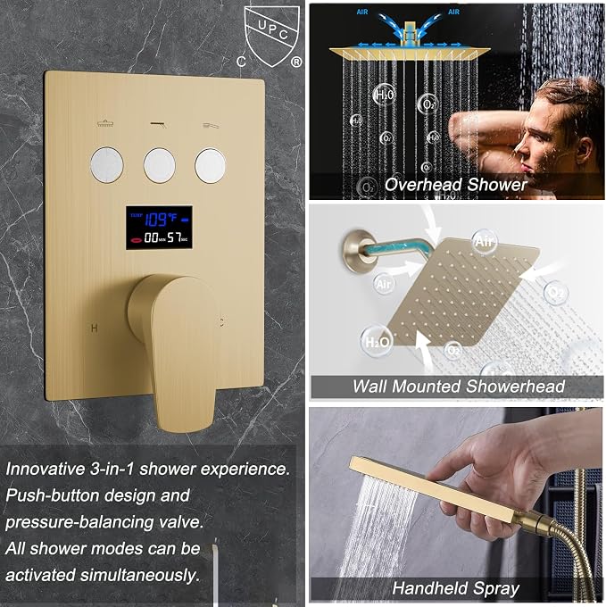 Shower Faucet Set Brushed Gold Shower System - Image 8