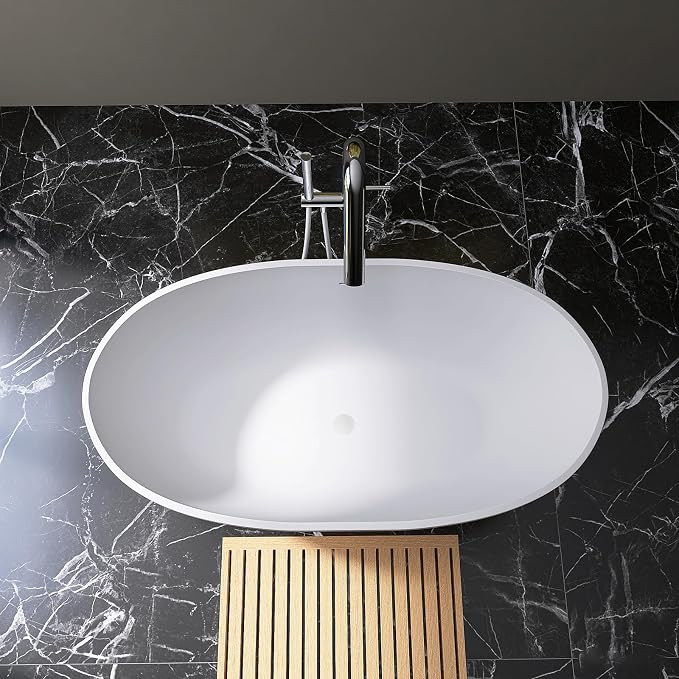 55'' Resin Stone Soaking Bathtub Freestanding Bathtub Solid Surface Modern Tubs - Image 5