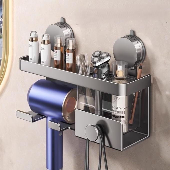 Suction Cup ALUMINUM Hair Dryer Storage Organizer by UKKAHOME