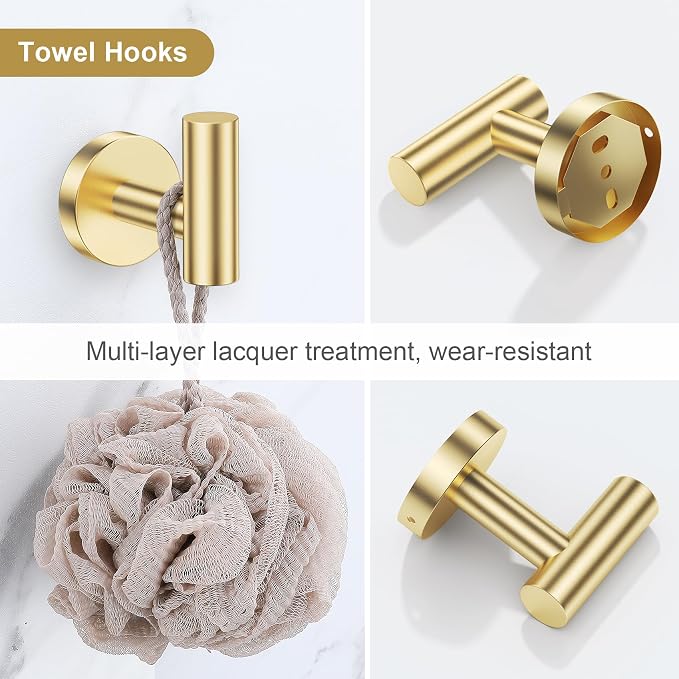 Lairuier 5 Pieces Brushed Gold Bathroom Accessories Set, 23.6 Inch Bath Towel - Image 5