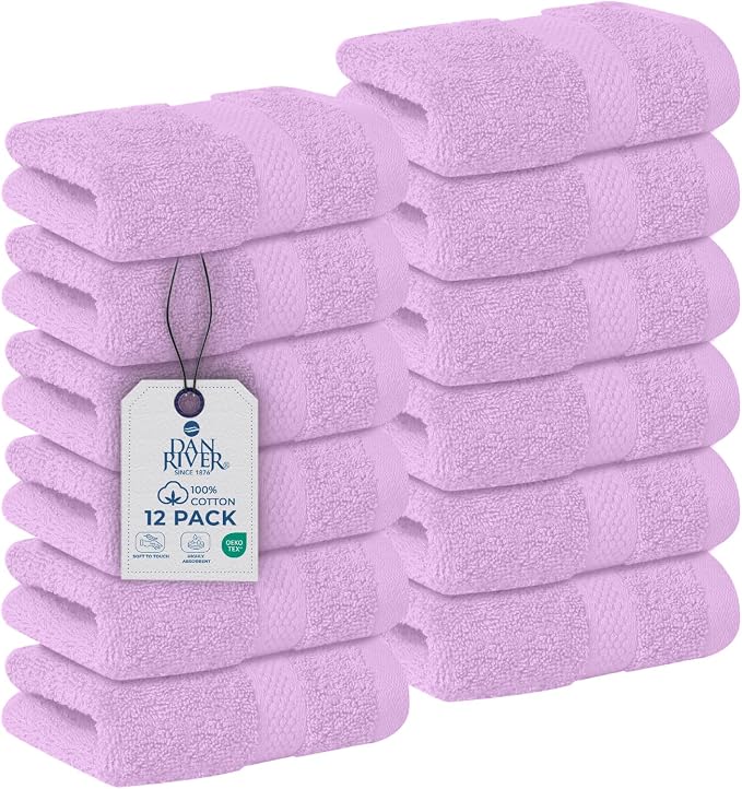 DAN RIVER 12-Pack Premium 100% Cotton Lavendar Face Towels – Reusable Face by DanRiver