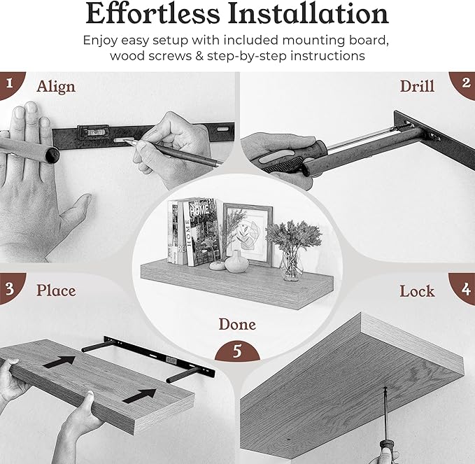 Floating Shelves for Wall, 9.3" Deep Wall Mounted Rustic Wood Shelves for - Image 7