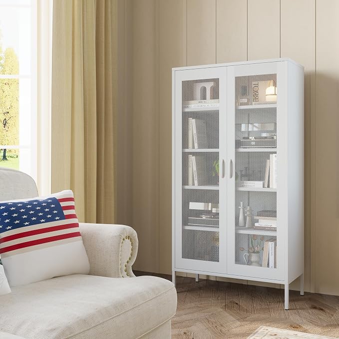 COFaR Modern Mesh Storage Cabinet, Free Standing Tall Pantry, Cupboard Metal - Image 5