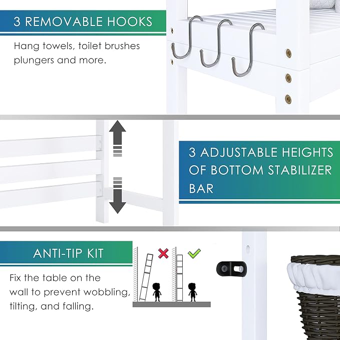 SMIBUY Bathroom Storage Shelf, Bamboo Over-The-Toilet Organizer Rack, - Image 6