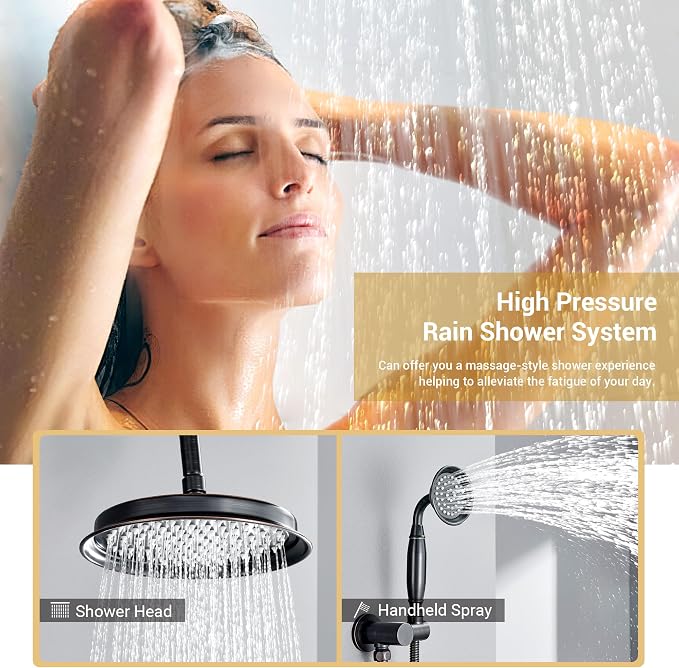 DASAN Oil Rubbed Bronze Rain Shower System Complete Antique Shower Faucet Sets - Image 3
