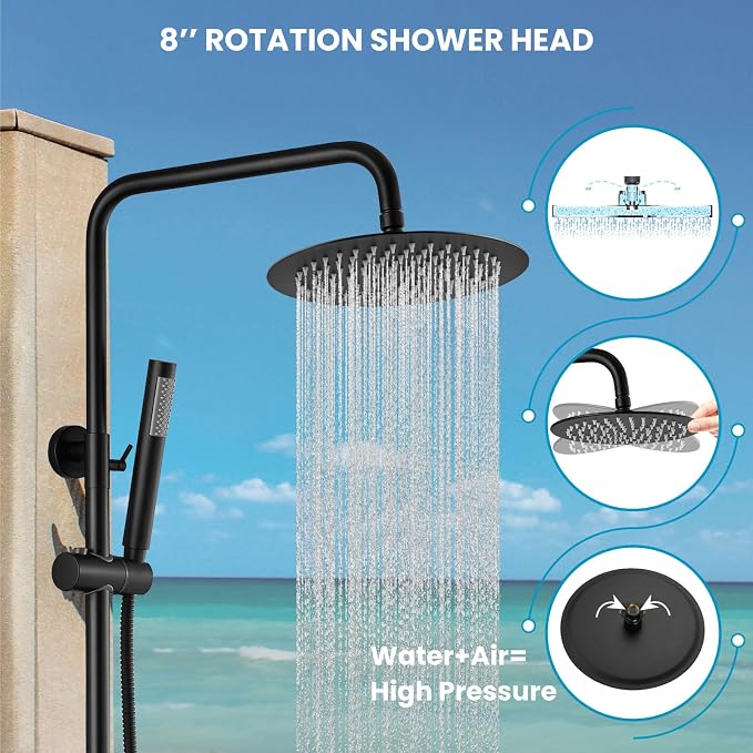 gotonovo Outdoor Shower Fixtures SUS304 Stainless Steel Rain Shower Kit Faucet - Image 5
