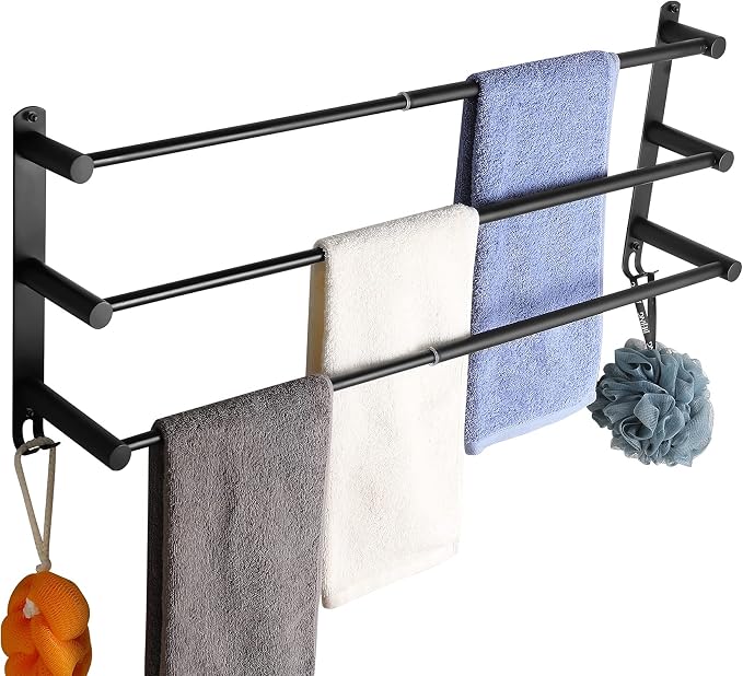 Black Adjustable Towel Bar for Bathroom Wall Mount17-30.7inch Adhesive Shower - Image 2