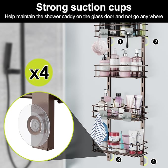 Orimade Over the Door Shower Caddy Adjustable 5 Tier Bronze, Bathroom Hanging - Image 2